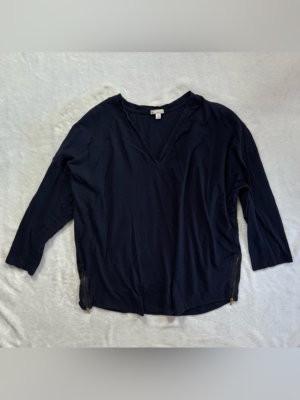 Gap Side Zipper Detail 3/4 Sleeve V-Neck Top in Navy Blue Size XXL